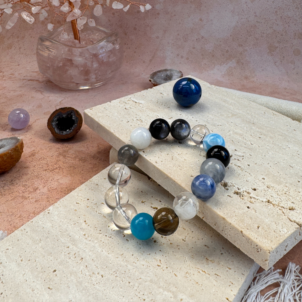 Blue Apatite Kyanite Obsidian Balance Bracelet