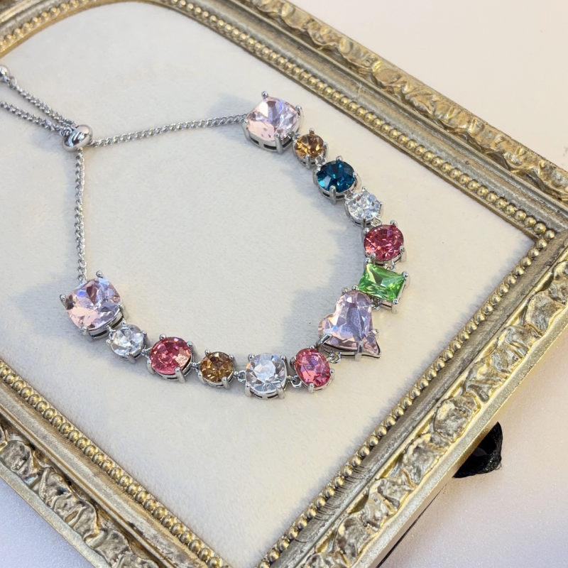 Rainbow Cubic Zirconia S925 Sterling Silver Tennis Bracelet Adjustable Dainty Colorful Jewelry