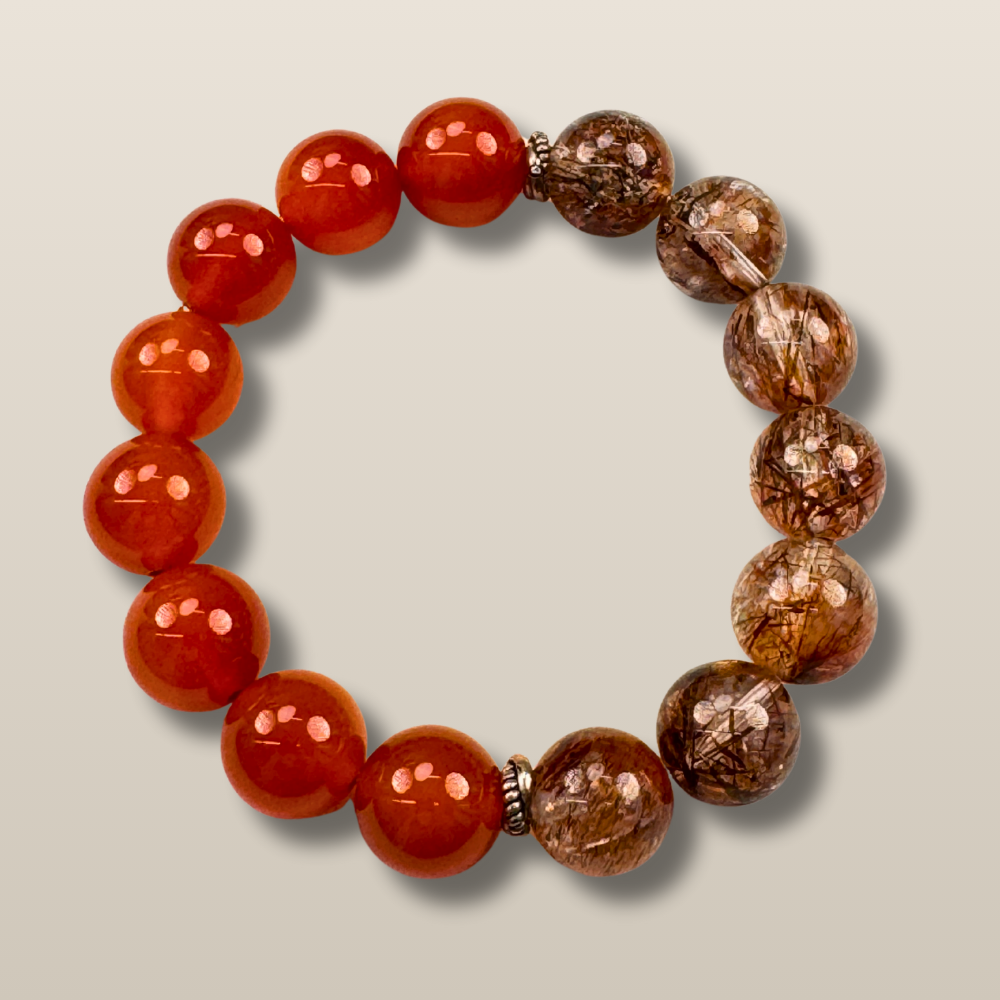 Red Rutilated Quartz Carnelian Red Agate Energy Wealth Bracelet