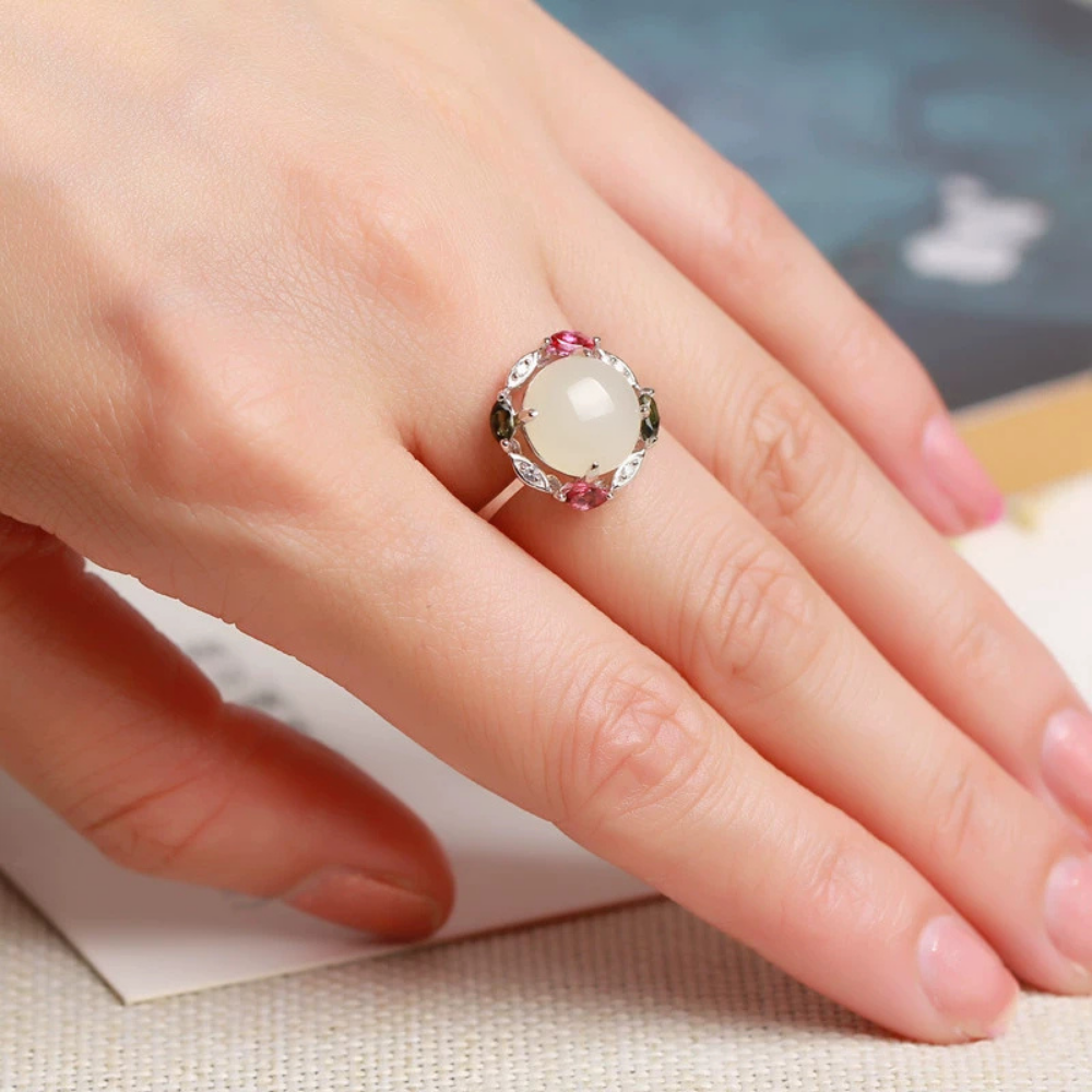 Hetian Jade Silver Prosperity Harmony Ring