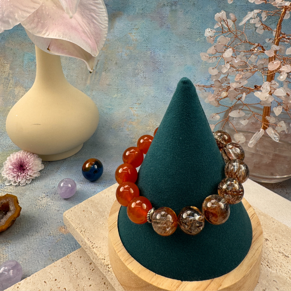 Red Rutilated Quartz Carnelian Red Agate Energy Wealth Bracelet