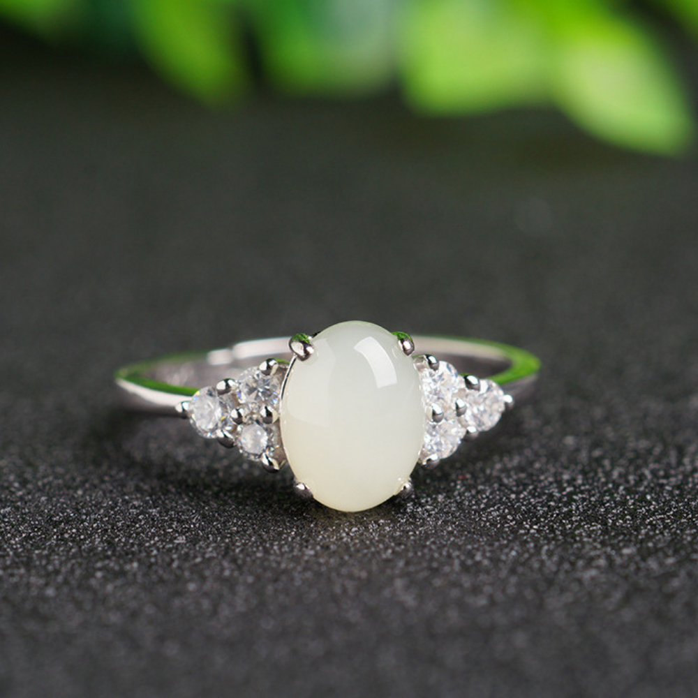 Hetian Jade Clear Quartz Serenity Ring