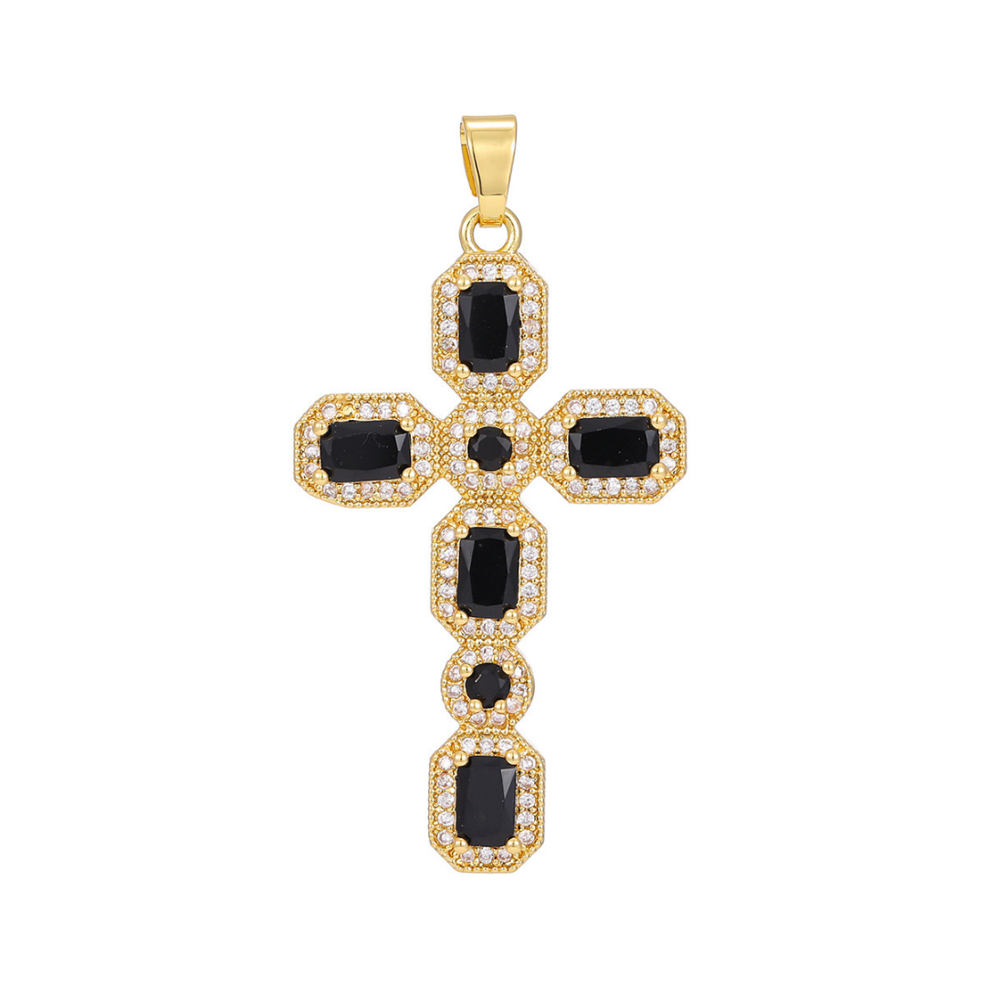 Micro Pave Multicolor Zirconia Cross Pendant Necklace