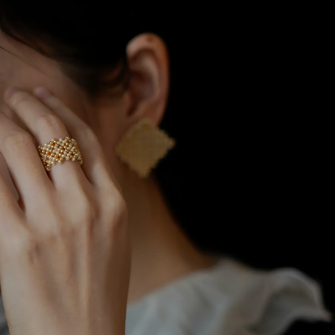 Handwoven  Champagne Gold Beaded Lace Pearl Bracelet / Necklace / Ring