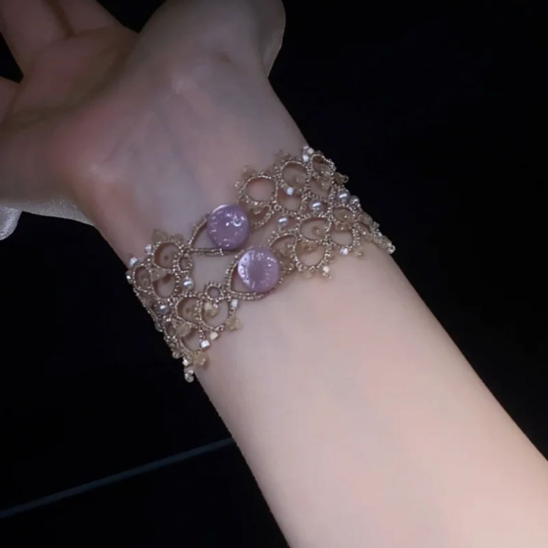 Handwoven Moonstone Lace Vintage French Beaded Bracelet