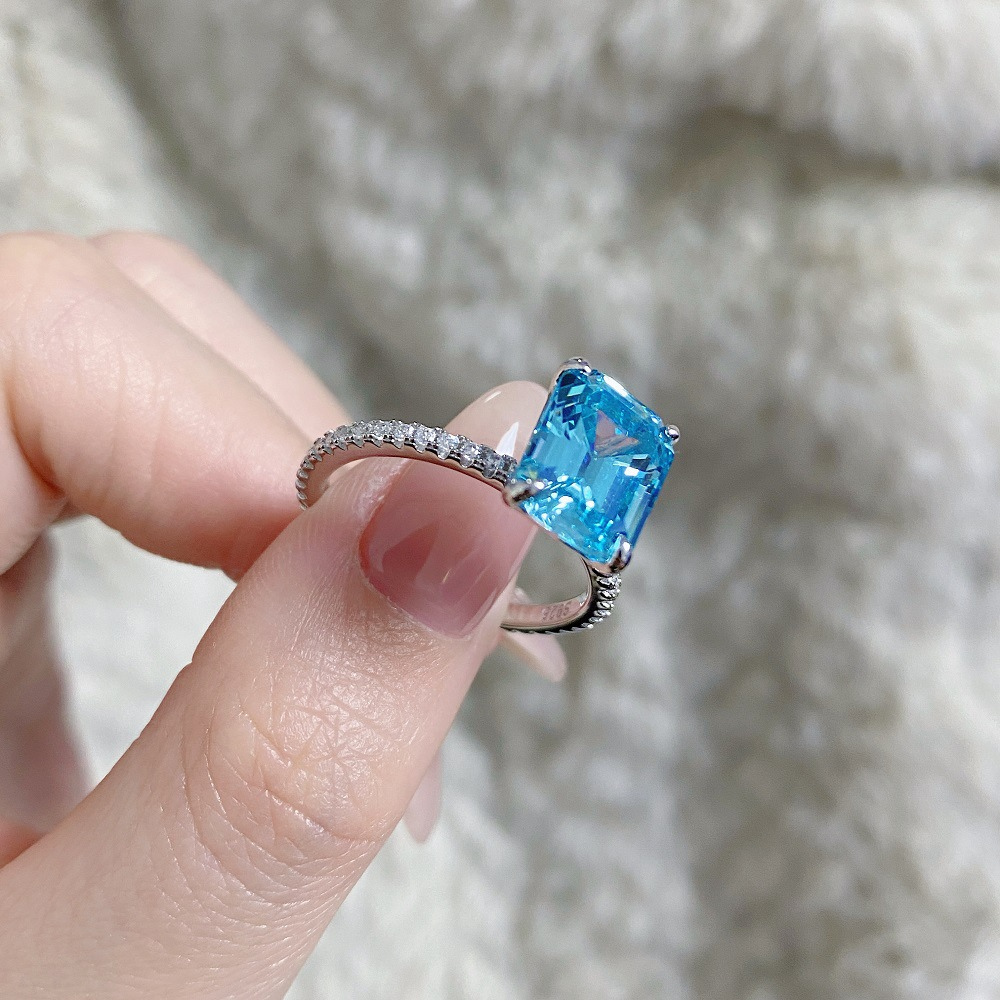 Aquamarine Radiant Emerald-Cut Healing Ring