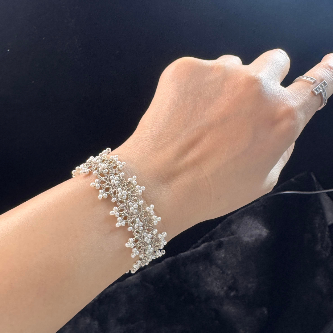 Handwoven Pearl & Zircon Lace Bracelet