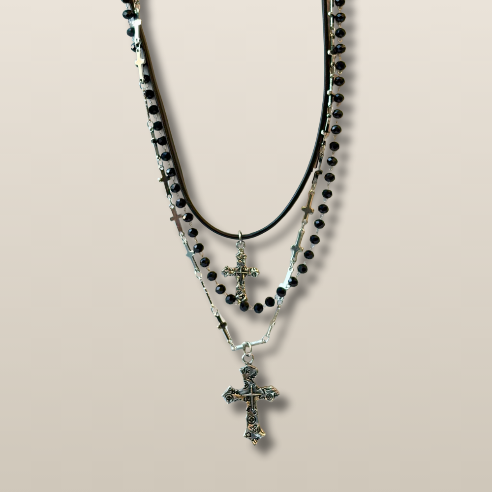 Metal Radiance Layered Cross Necklace