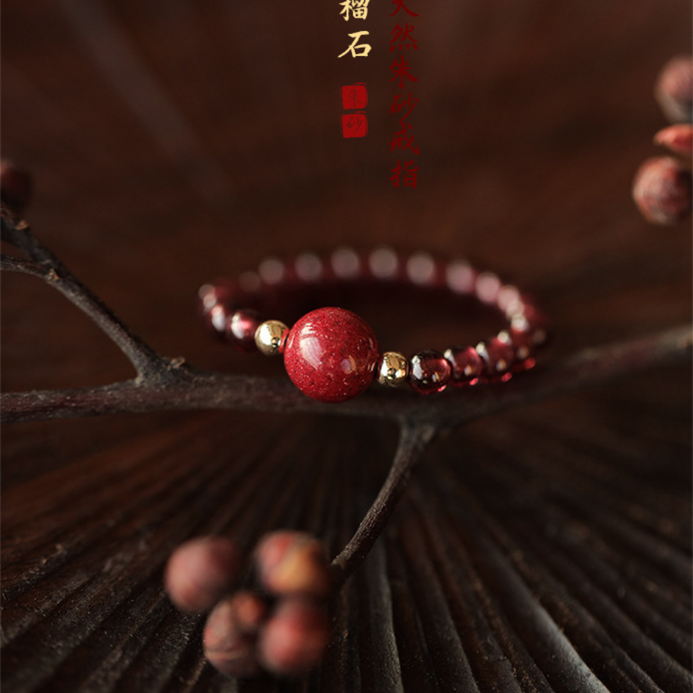 Garnet Vital Spark Adjustable Beaded Ring