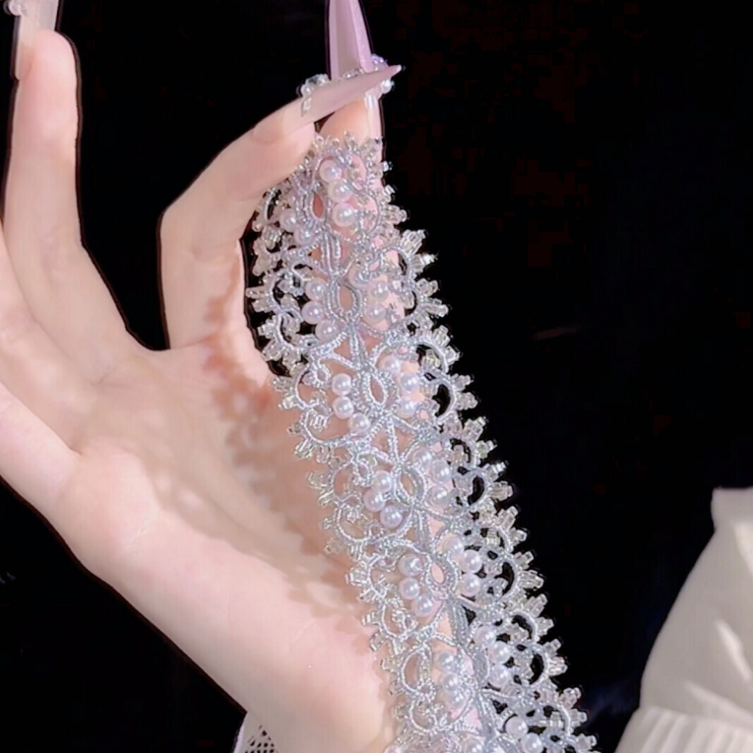 White Pearl Handwoven Tatting Lace Adjustable Bracelet