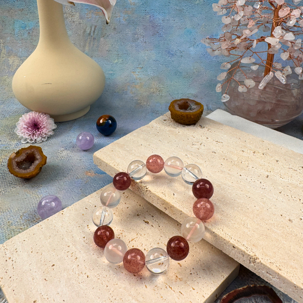 Strawberry Quartz Clear Quartz Rose Quartz Love Vitality Bracelet