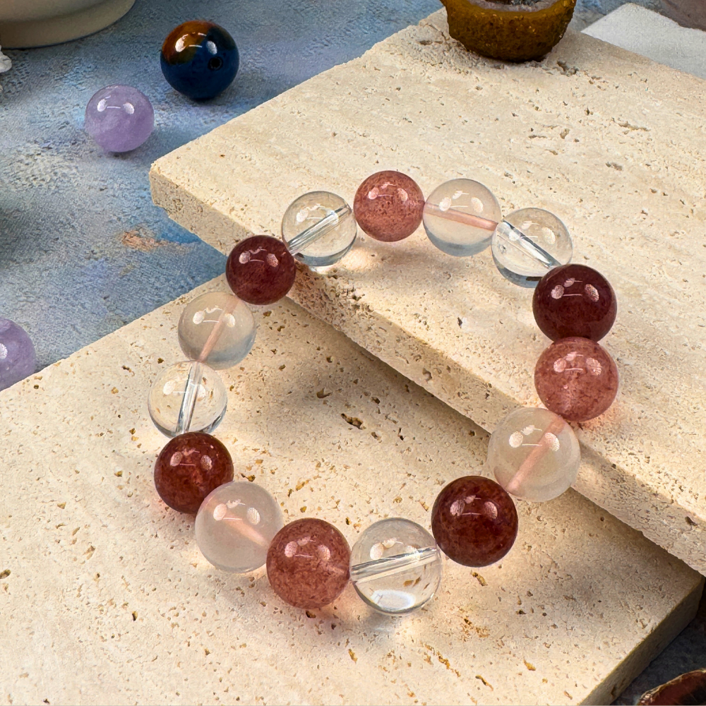 Strawberry Quartz Clear Quartz Rose Quartz Love Vitality Bracelet