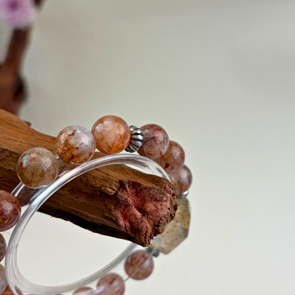 Golden Rutilated Quartz Silver Abundance Confidence Energy Crystal Bracelet