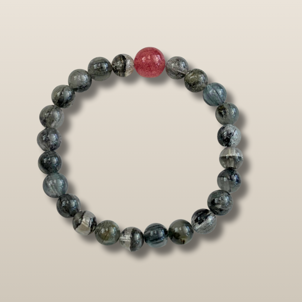 Black Rutilated Quartz Red Agate Protection Bracelet