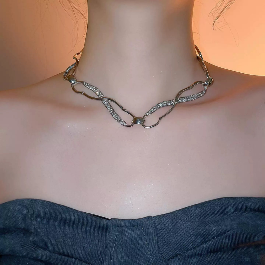 Gold Silver Chain Link Cubic Zirconia Statement Modern Necklace