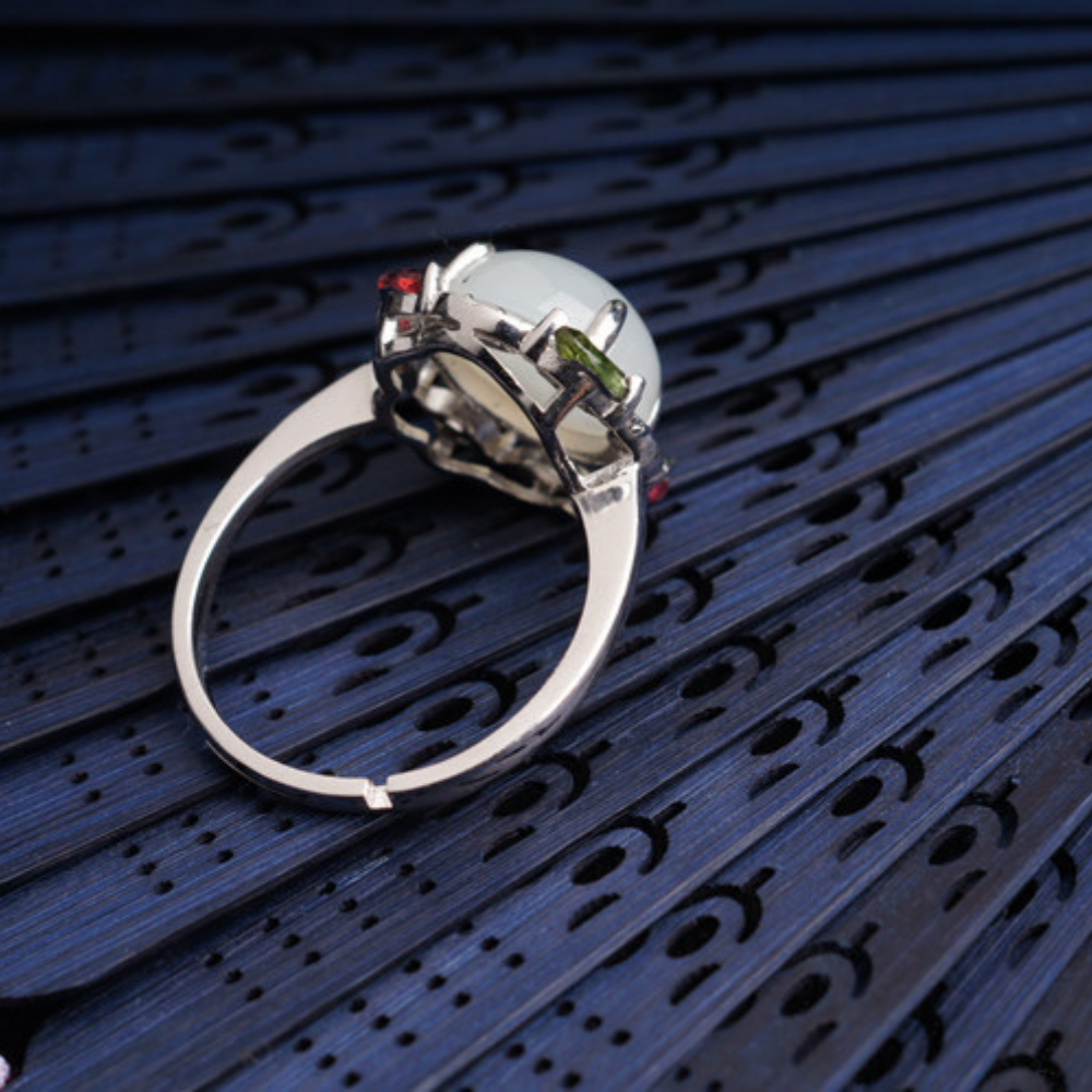 Hetian Jade Silver Prosperity Harmony Ring