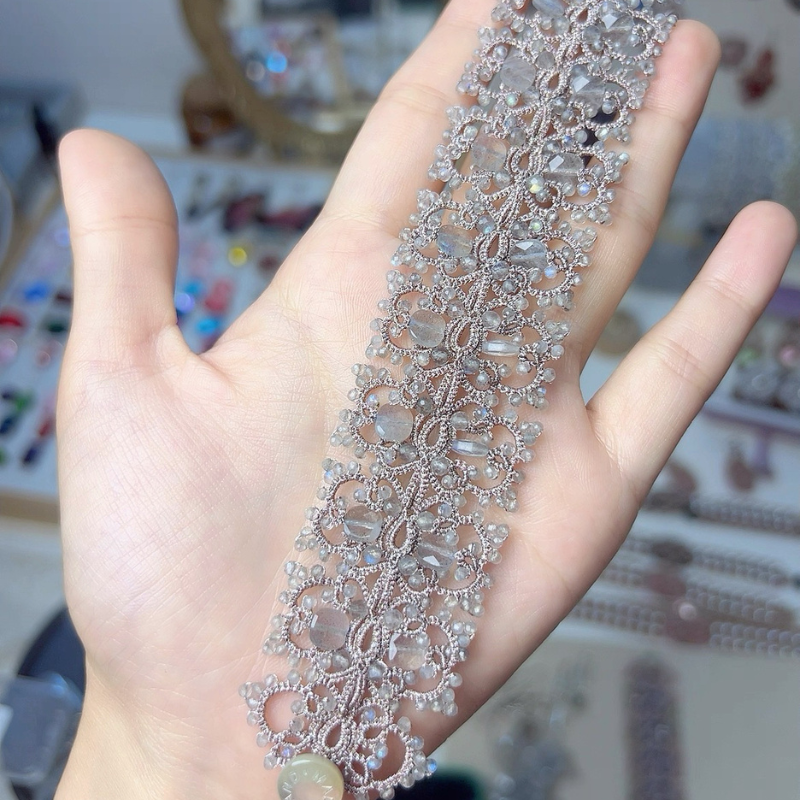 Handcrafted Labradorite Tatting Bracelet | Bespoke Celestial Jewelry for Her
