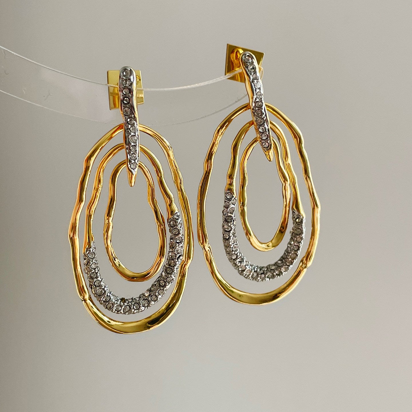 Gold Twisted Hoop Cubic Zirconia Modern Statement Earrings