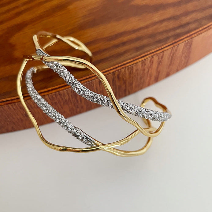 Gold Plated Liquid Metal Wave Cuff Bracelet