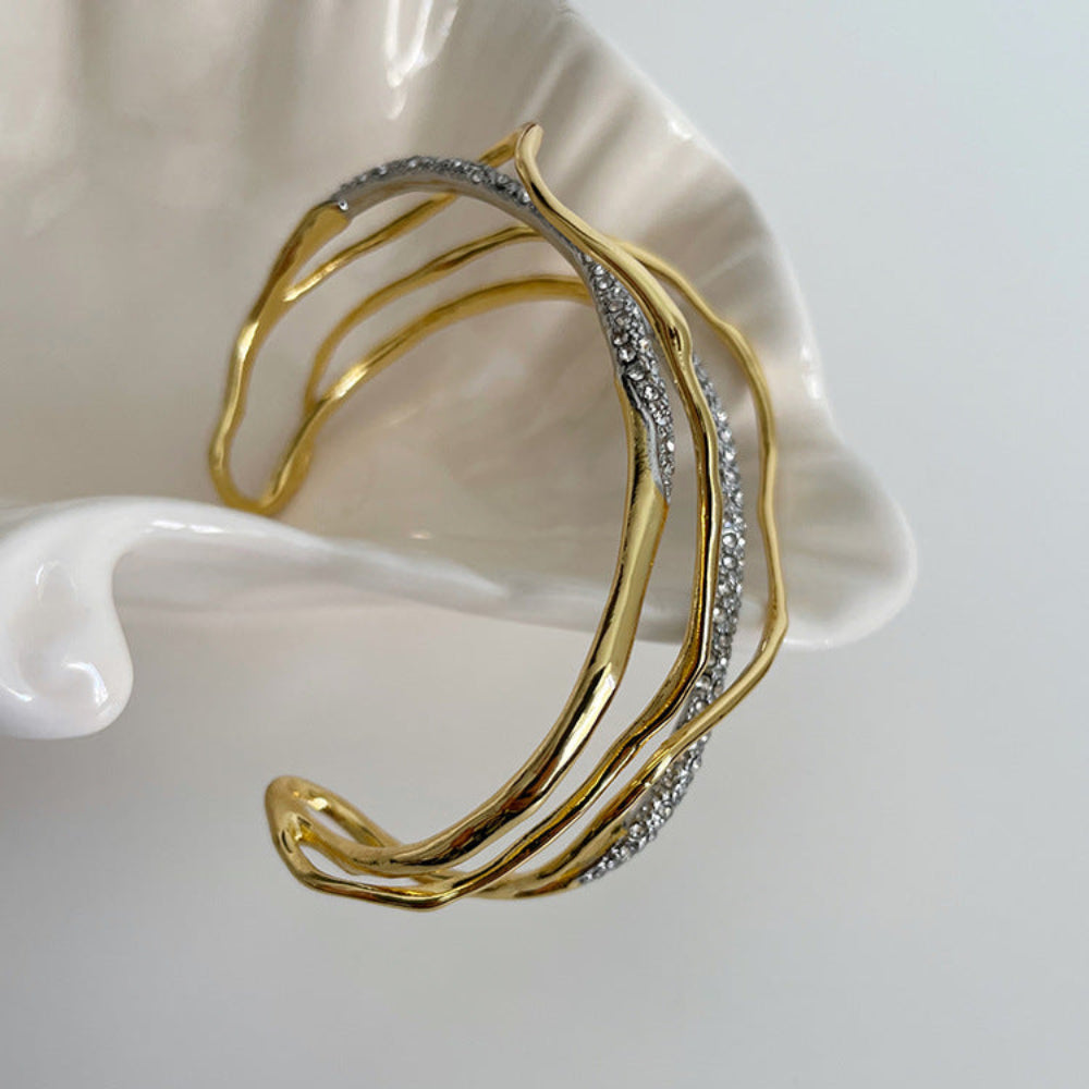 Gold Plated Liquid Metal Wave Cuff Bracelet