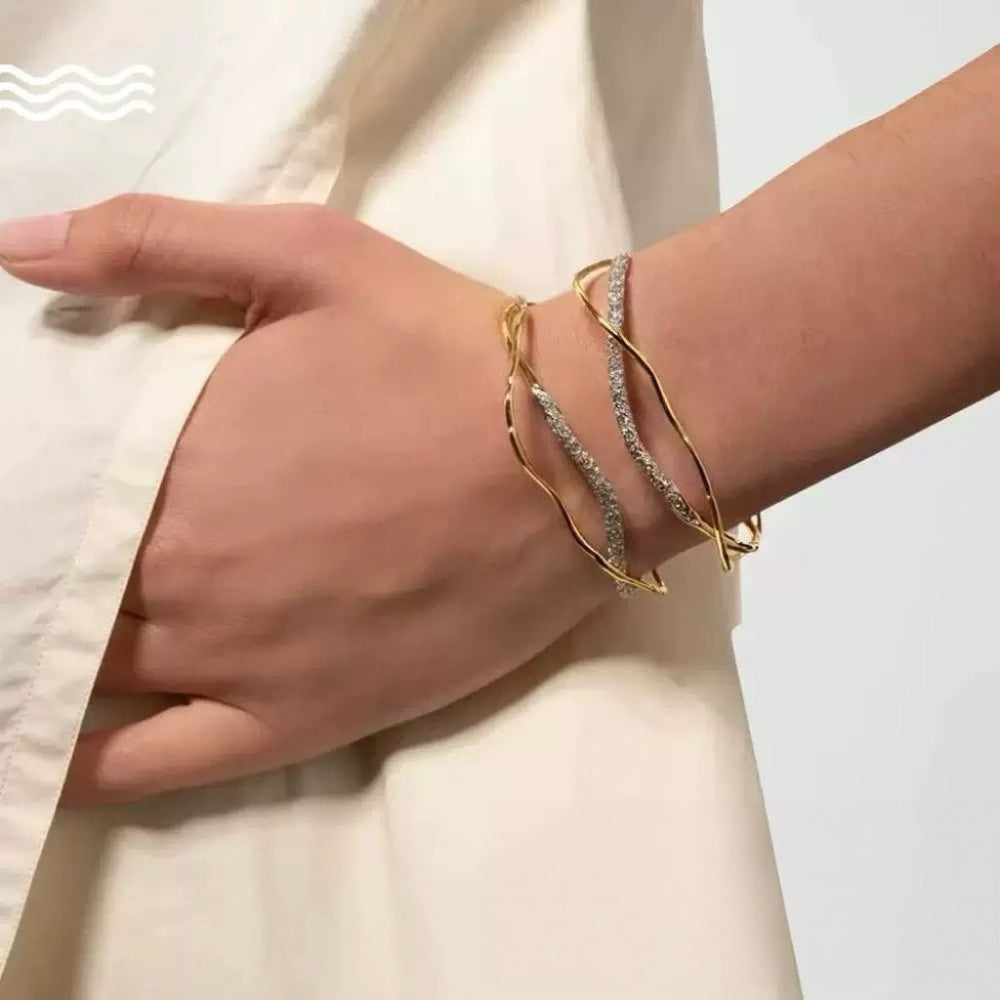 Gold Plated Liquid Metal Wave Cuff Bracelet