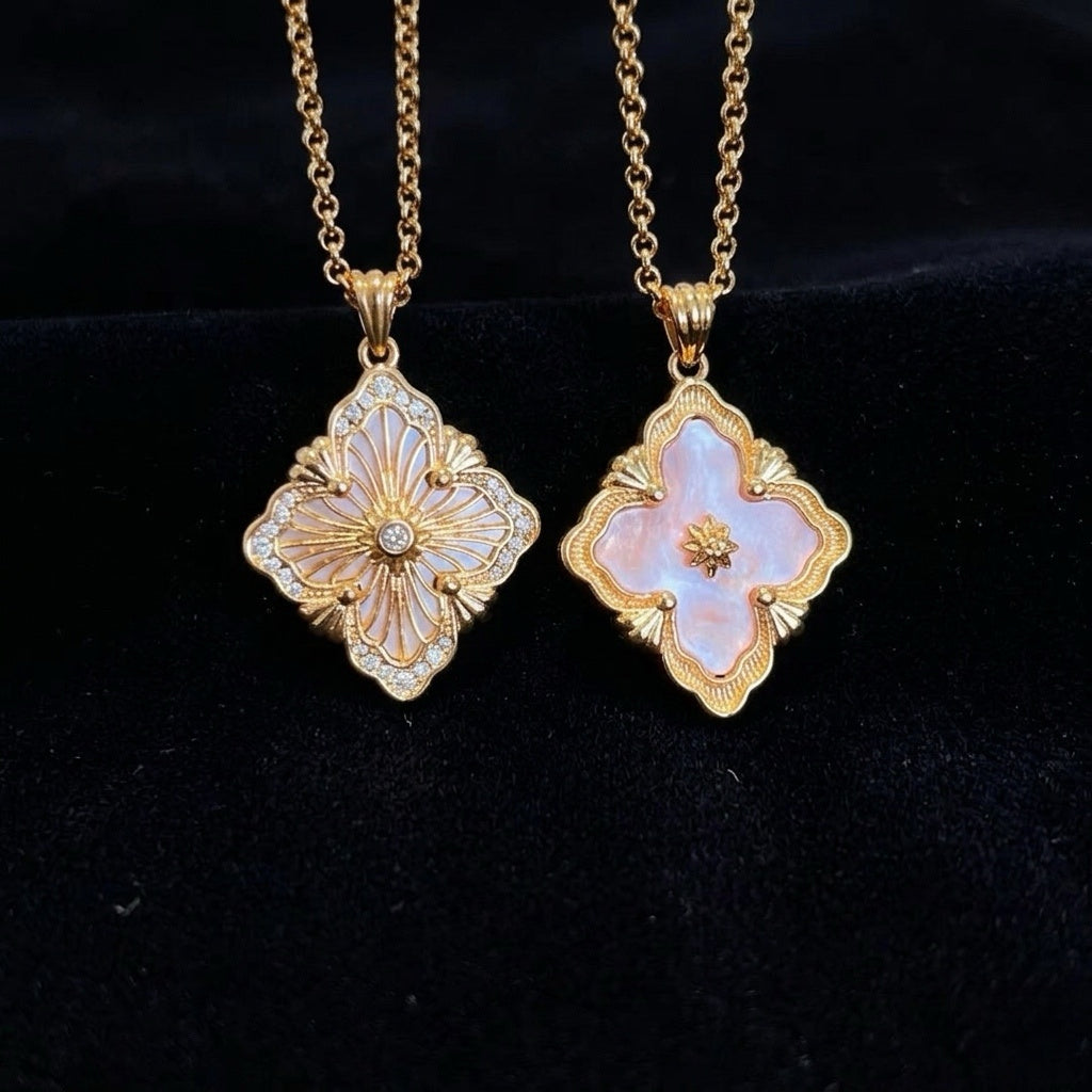 Vintage Brushed Pearl-shell Diamond Necklace