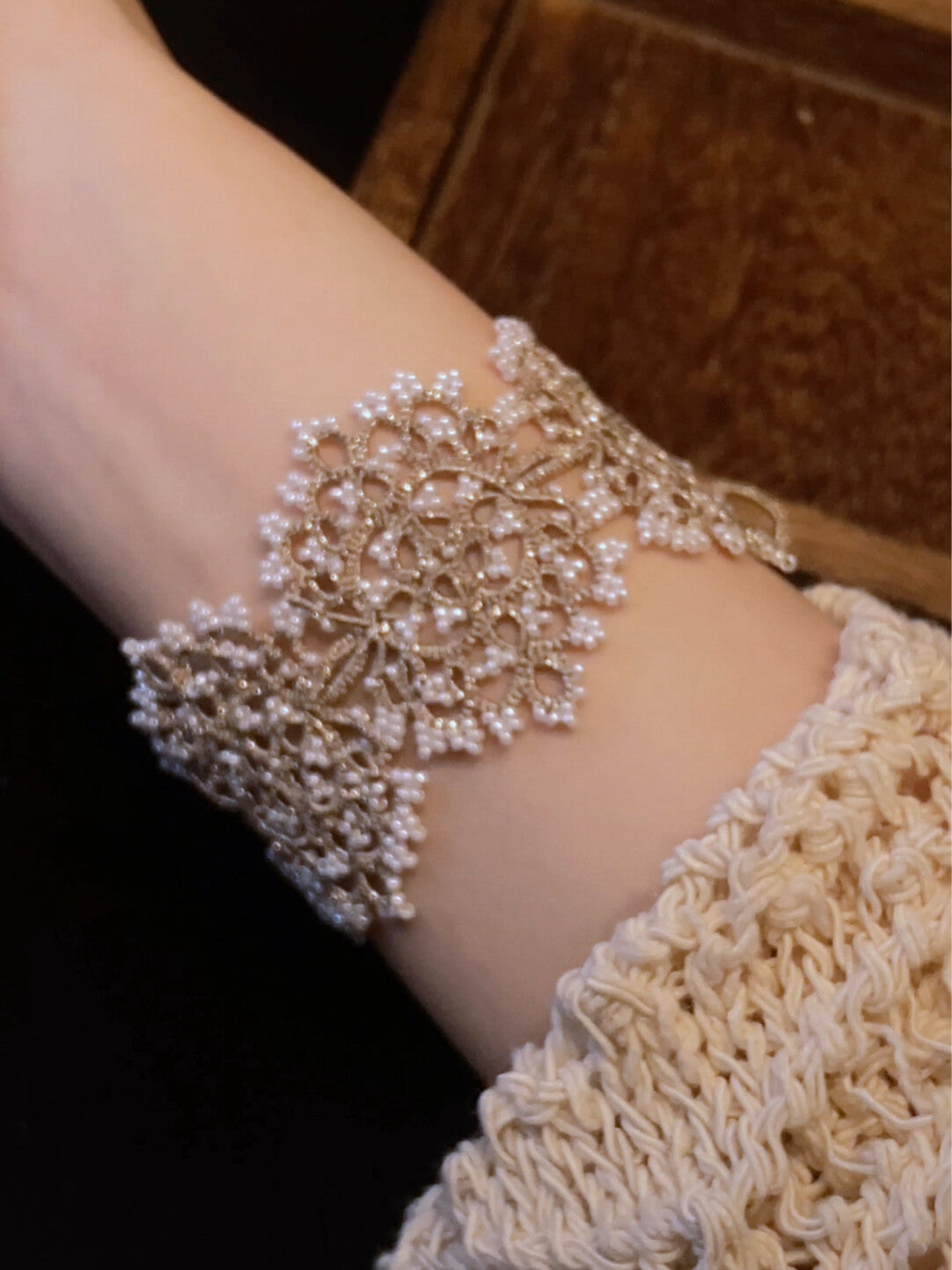 French Lace Pearl Bracelet – Handmade Tatted Jewelry