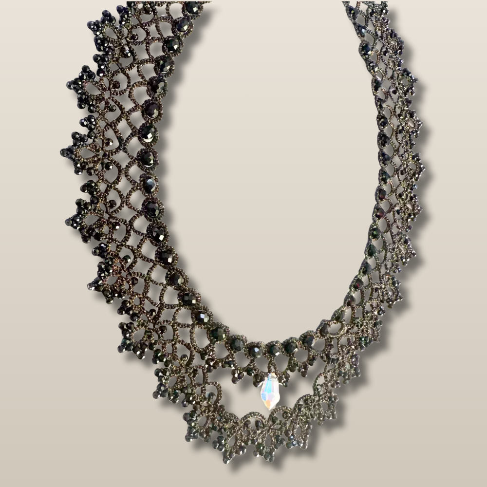 Luxury Black Crystal Lace Tatting Handmade Necklace