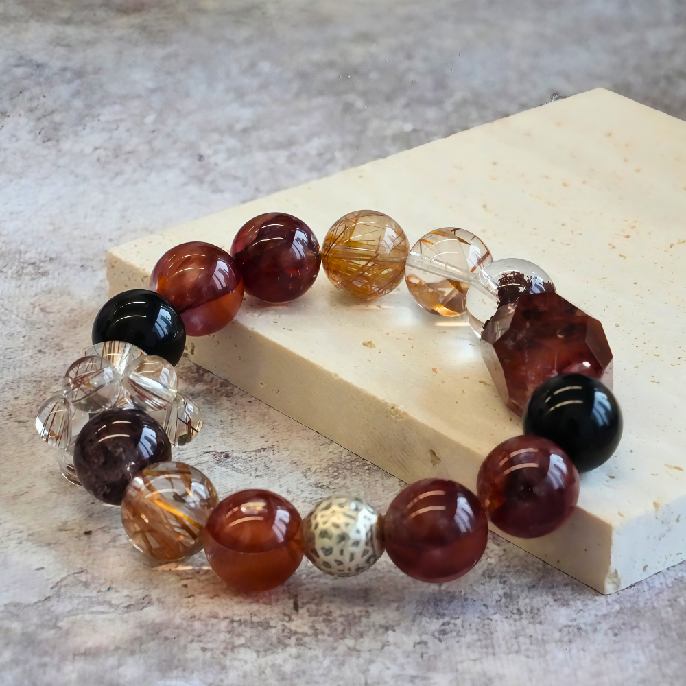 Red Hare’s Fur Quartz Garnet Smoky Quartz Energy Protection Healing Bracelet