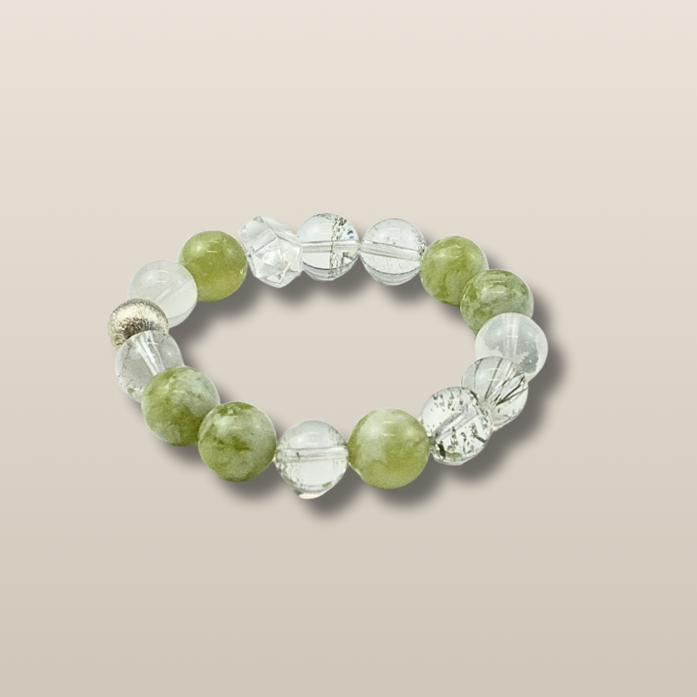 Green Jade Moss Agate Clear Quartz Harmony Healing Balance Prosperity Bracelet