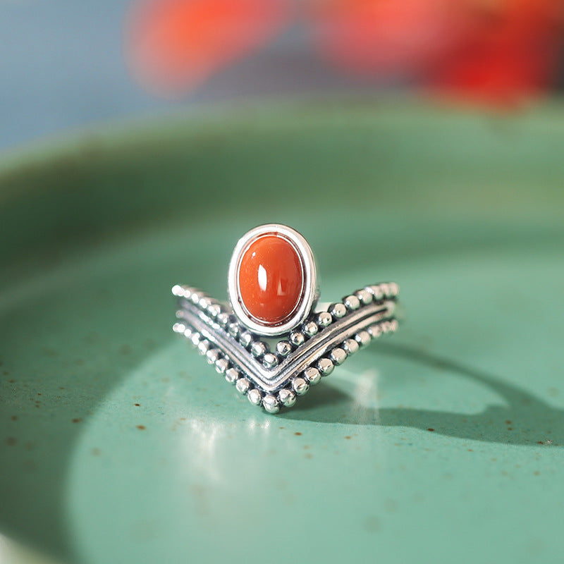 Red Agate Turquoise Prosperity Protection Ring