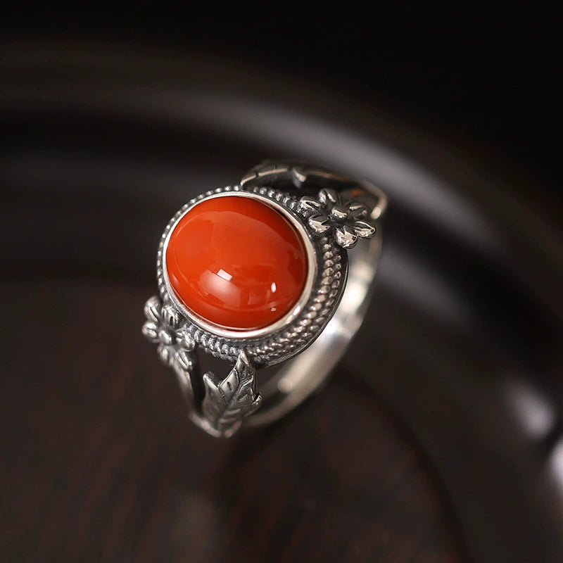 Turquoise Red Agate Silver Protection Ring