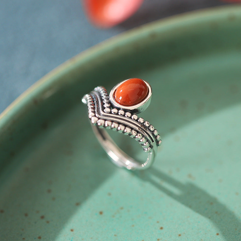 Red Agate Turquoise Prosperity Protection Ring