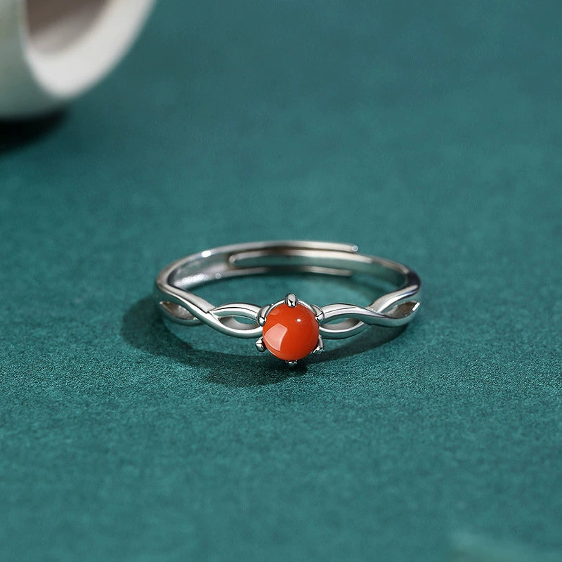 Red Agate Mobius Silver Healing Ring