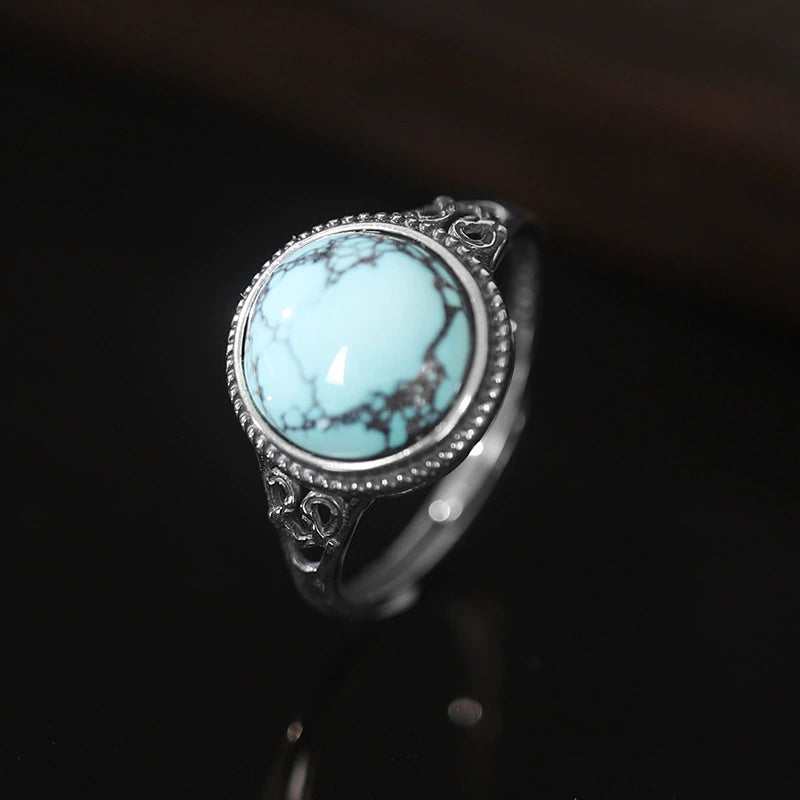Turquoise Egg Silver Healing Harmony Ring