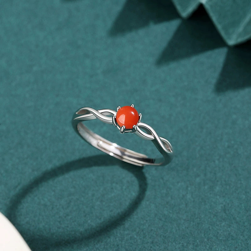 Red Agate Mobius Silver Healing Ring