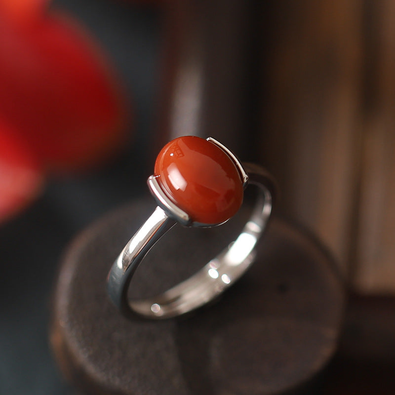 Red Agate Turquoise Gold Silver Protection Ring