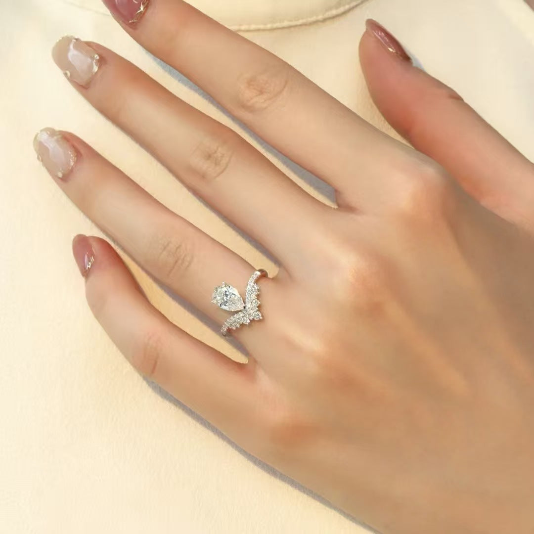 Pear Cut Wing Halo Plated Ring