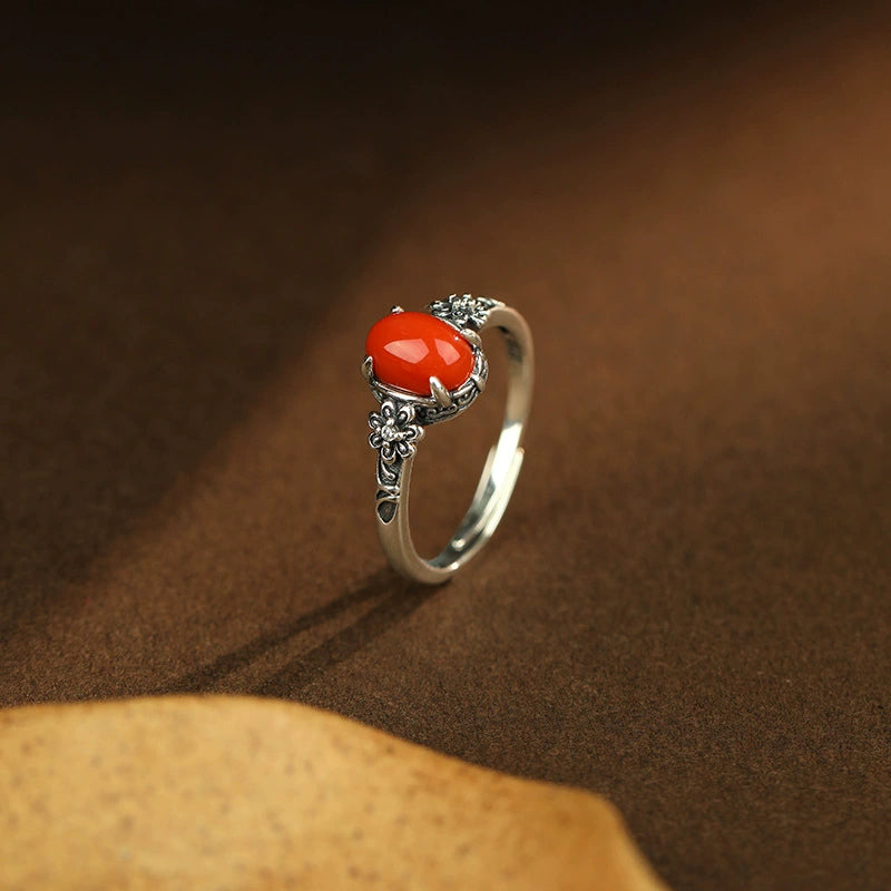 Red Agate Turquoise Silver Healing Ring