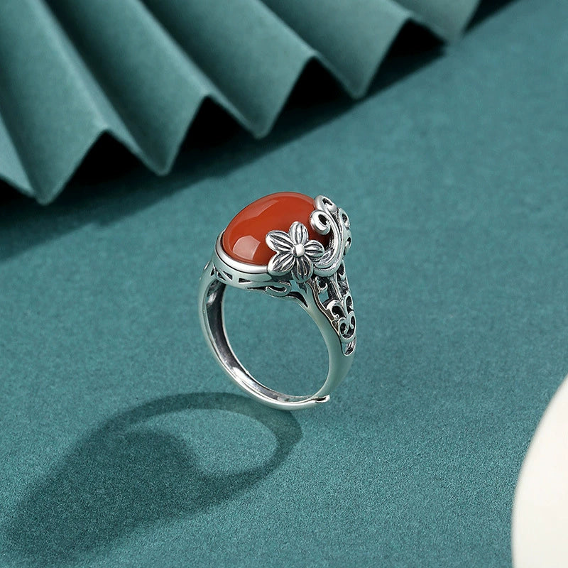 Red Agate Silver Healing Protection Ring