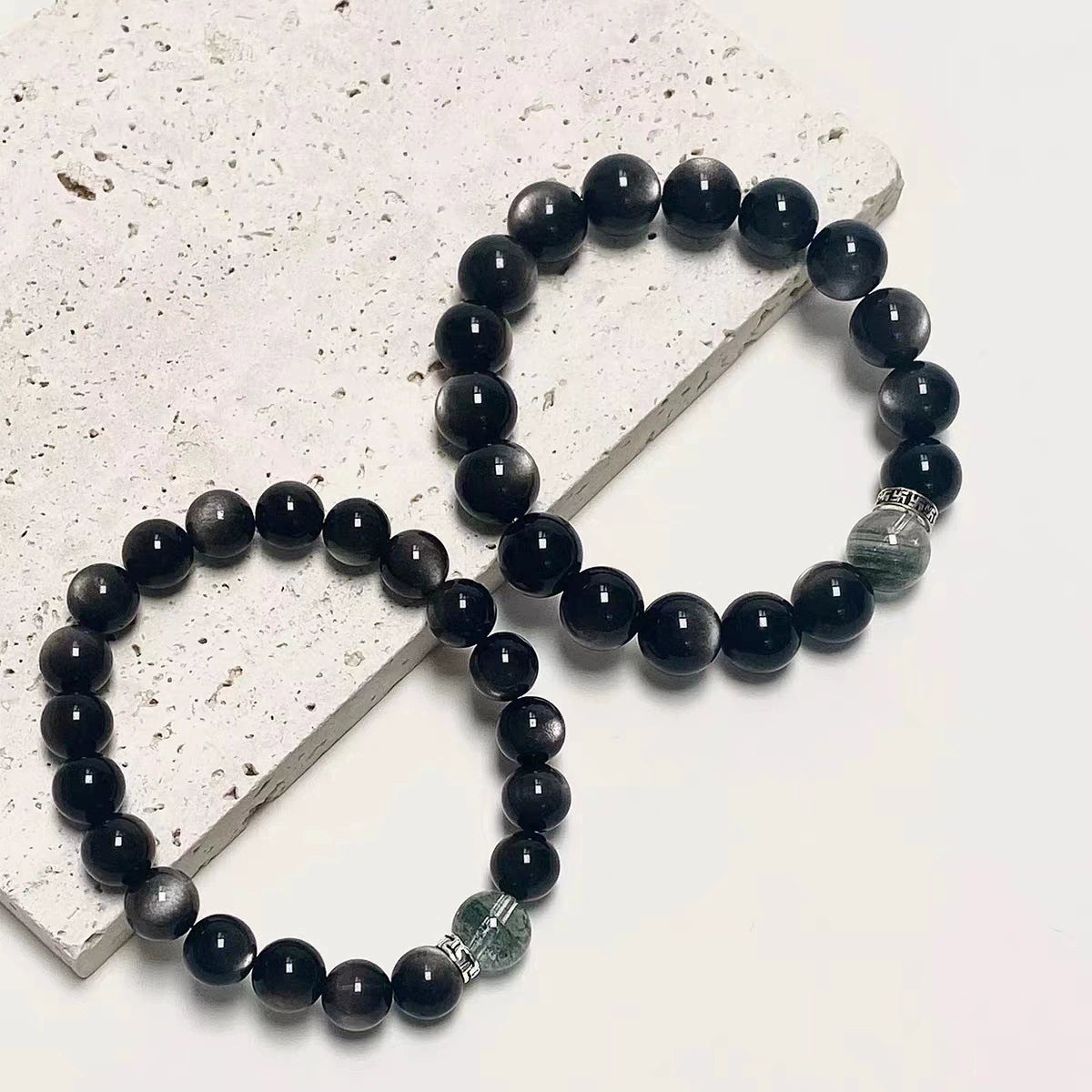 Black Obsidian Green Phantom Quartz Protection Bracelet