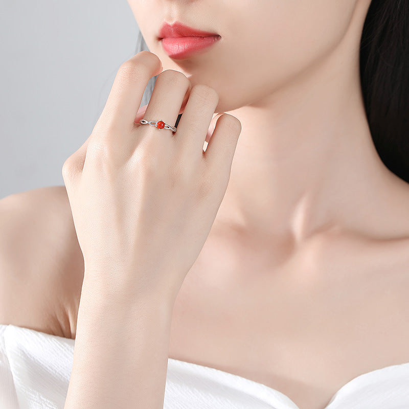 Red Agate Mobius Silver Healing Ring