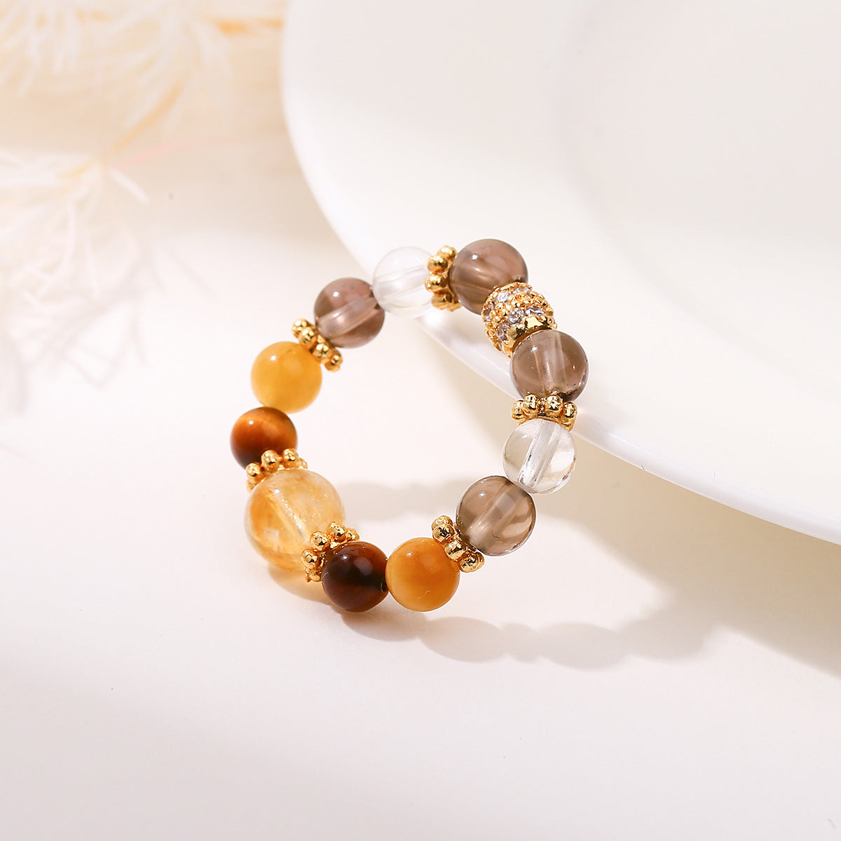 Citrine Tiger Eye Smoky Quartz Abundance Ring