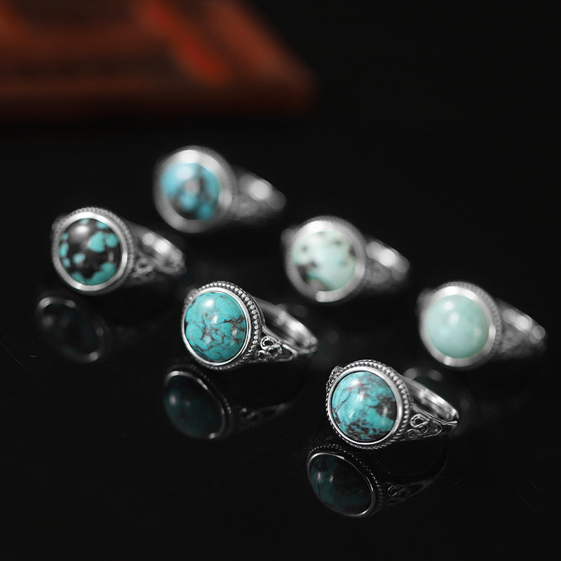 Turquoise Egg Silver Healing Harmony Ring