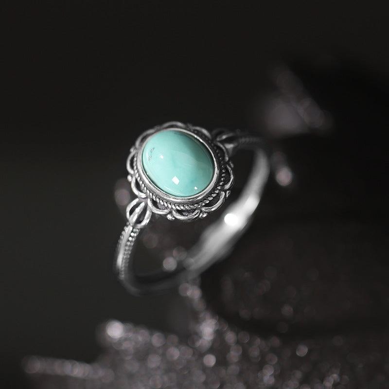 Turquoise Lotus Silver Spiritual Protection Ring