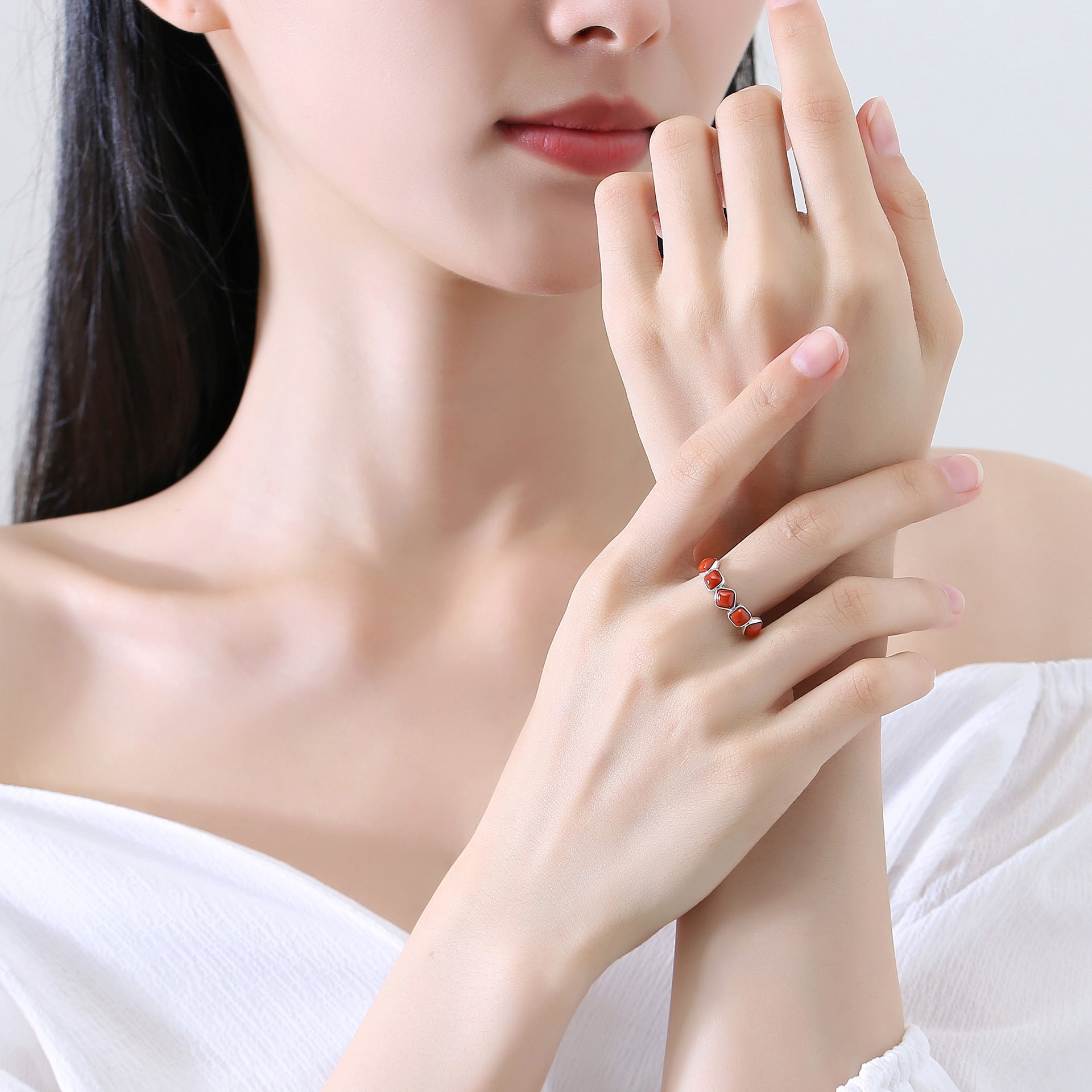 Red Agate Silver Healing Protection Ring