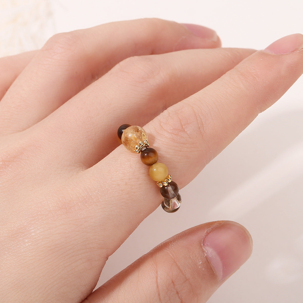 Citrine Tiger Eye Smoky Quartz Abundance Ring