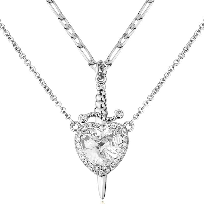 Red Heart Dagger Halo Pendant Plated Necklace