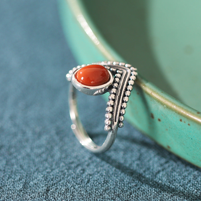 Red Agate Turquoise Prosperity Protection Ring