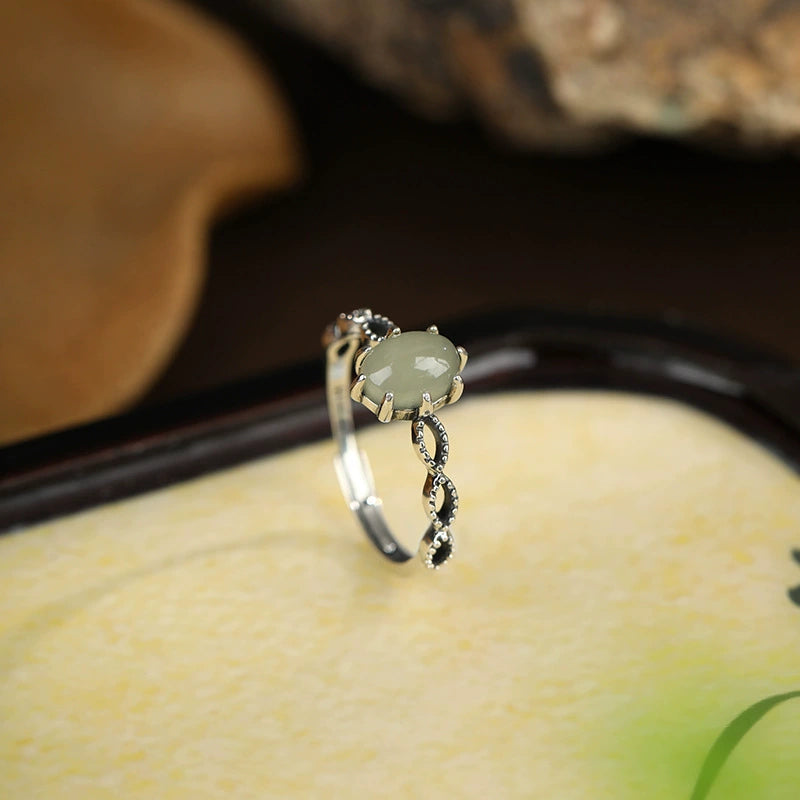 Red Agate Hetian Jade Silver Protection Ring